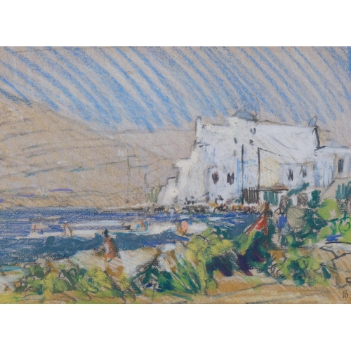 200 - J Bailey, Continental harbour scene, coloured pastels, signed with monogram, 17cm x 23cm, framed