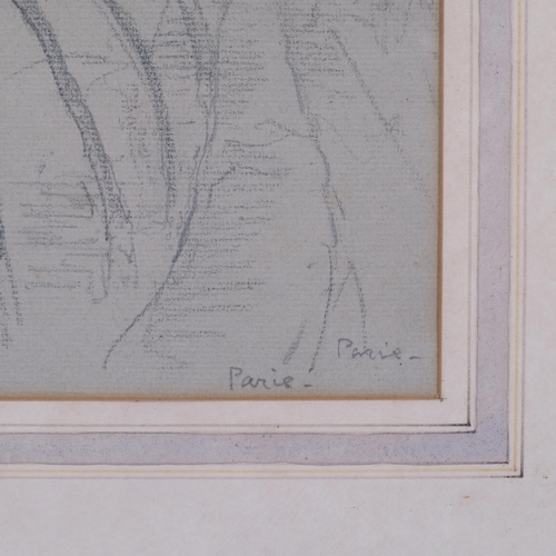 201 - Paris river scene, pencil/chalk sketch, circa 1900, 25cm x 35cm, framed