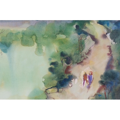 203 - Impressionist Oriental scene, watercolour, 29cm x 41cm, framed