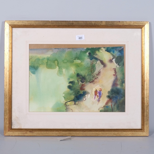 203 - Impressionist Oriental scene, watercolour, 29cm x 41cm, framed