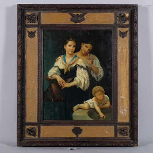 205 - 2 Continental women and child, oil painting on ceramic plaque, indistinctly signed, 40cm x 30cm, fra... 