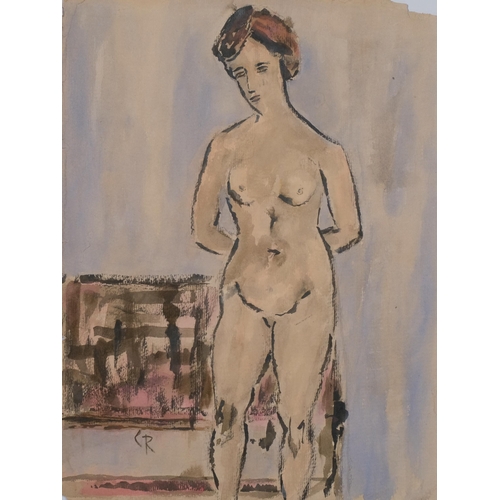 207 - Circle of Christian Rohlfs (1849 - 1938), standing nude, watercolour, signed with monogram, 50cm x 3... 