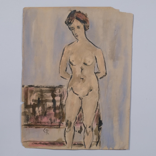 207 - Circle of Christian Rohlfs (1849 - 1938), standing nude, watercolour, signed with monogram, 50cm x 3... 