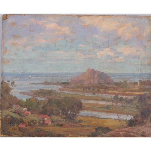 212 - Continental coastal scene, oil on board, early 20th century, unsigned, 32.5cm x 40.5cm, unframed