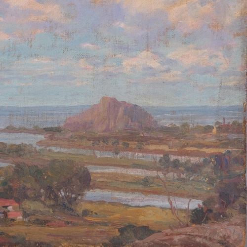 212 - Continental coastal scene, oil on board, early 20th century, unsigned, 32.5cm x 40.5cm, unframed