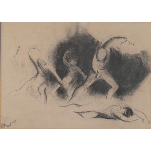 221 - Marjorie Penglase (Australian, 1922 - 1989), dancers, charcoal sketch, 27cm x 38cm, framed