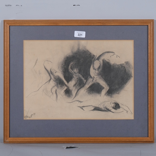 221 - Marjorie Penglase (Australian, 1922 - 1989), dancers, charcoal sketch, 27cm x 38cm, framed