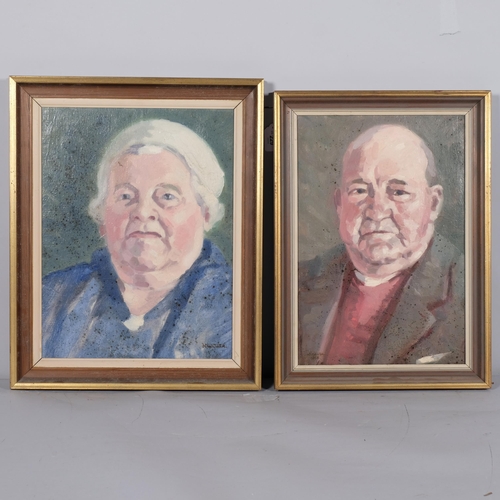 229 - Noel Cusa (1909 - 1990), pair of portraits, oils on board, 1968, 43cm x 28cm, framed