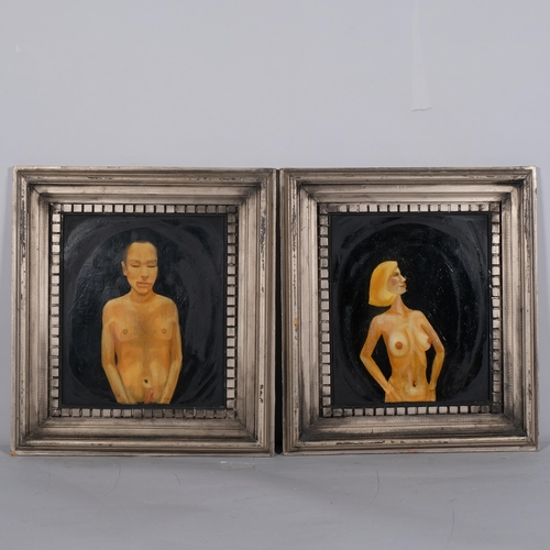 235 - Deanne Tremlett, the seven deadly sins, 7 oils on board in carved silvered wood frames, overall fram... 