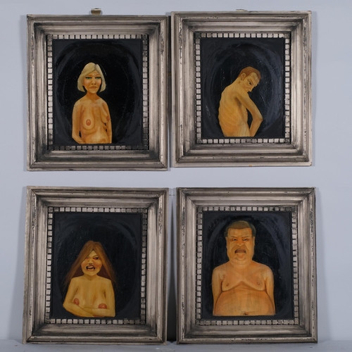 235 - Deanne Tremlett, the seven deadly sins, 7 oils on board in carved silvered wood frames, overall fram... 