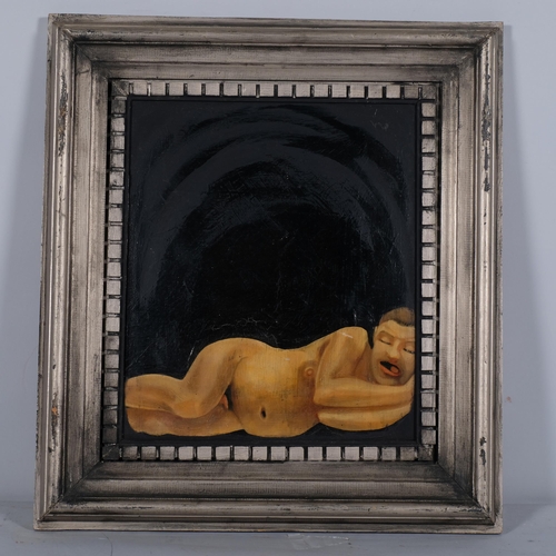 235 - Deanne Tremlett, the seven deadly sins, 7 oils on board in carved silvered wood frames, overall fram... 