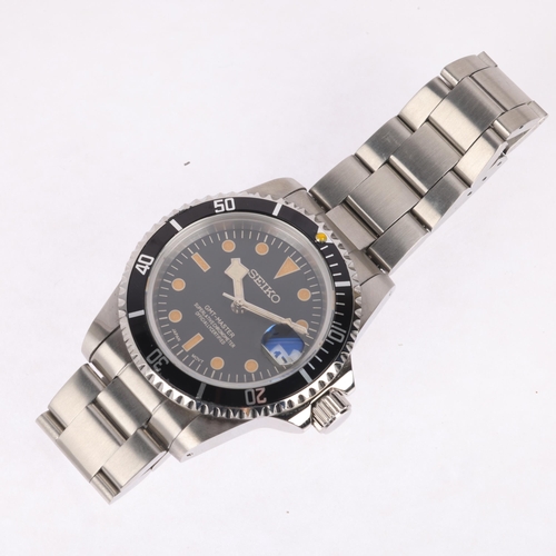 1014 - SEIKO -  a custom stainless steel GMT-Master automatic bracelet watch, black dial with luminous dot ... 