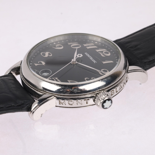 1016 - MONTBLANC - a stainless steel Meisterstuck Star quartz wristwatch, ref. 7027, black dial with silver... 