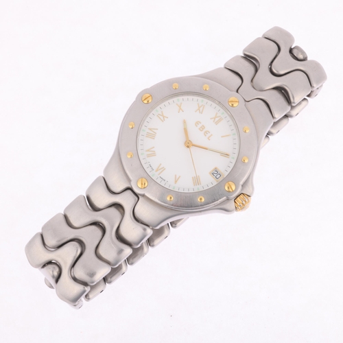 1018 - EBEL - a stainless steel Sportwave quartz calendar bracelet watch, ref. E6187631, circa 1990s, white... 