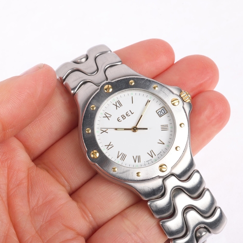 1018 - EBEL - a stainless steel Sportwave quartz calendar bracelet watch, ref. E6187631, circa 1990s, white... 