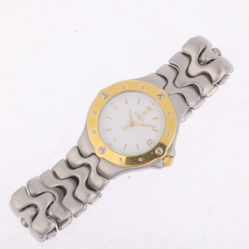 1019 - EBEL - a bi-metal Sportwave quartz calendar bracelet watch, ref. E6187631, circa 1990s, white dial w... 