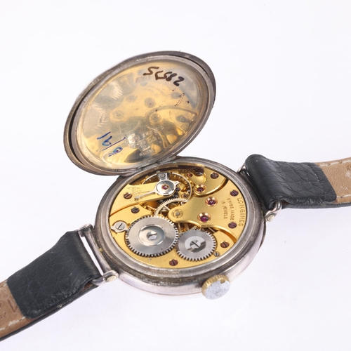 1024 - LONGINES - an early 20th century sterling silver Officer's style trench mechanical wristwatch, circa... 