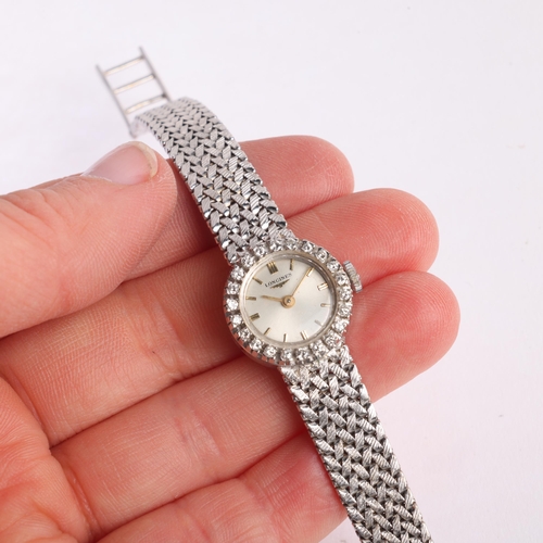 1032 - LONGINES - a lady's Vintage 18ct white gold diamond mechanical cocktail wristwatch, circa 1960s, sil... 