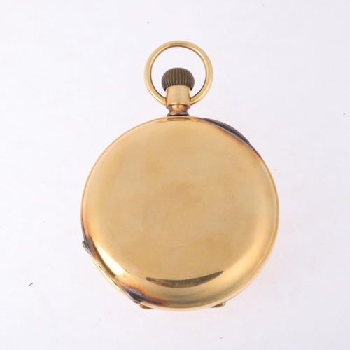 1041 - WALTHAM - an early 20th century 18ct gold full hunter keyless pocket watch, white enamel dial with h... 