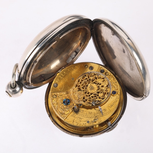 1043 - An early 19th century silver full hunter key-wind verge pocket watch, by WILL FLINT of Ashford, whit... 