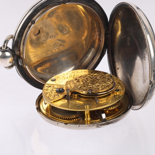 1043 - An early 19th century silver full hunter key-wind verge pocket watch, by WILL FLINT of Ashford, whit... 