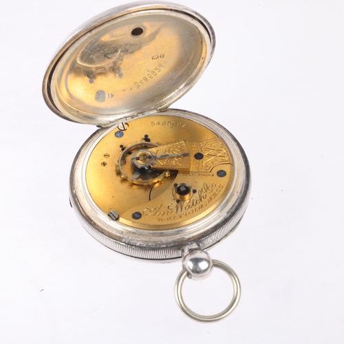 1044 - WALTHAM - a 19th century silver open-face key-wind pocket watch, white enamel dial with Roman numera... 