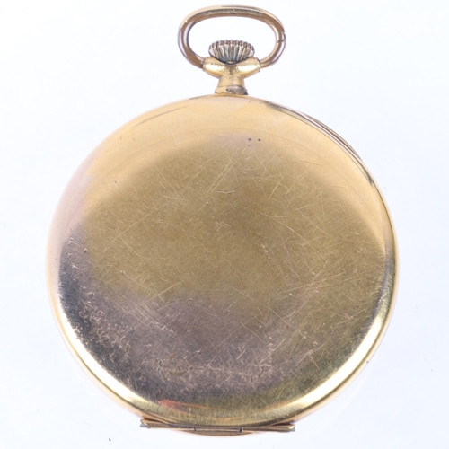 1048 - GROSVENOR - an Art Deco gold plated open-face keyless slimline pocket watch, silvered dial with hand... 