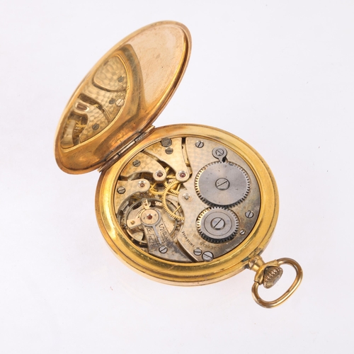 1048 - GROSVENOR - an Art Deco gold plated open-face keyless slimline pocket watch, silvered dial with hand... 