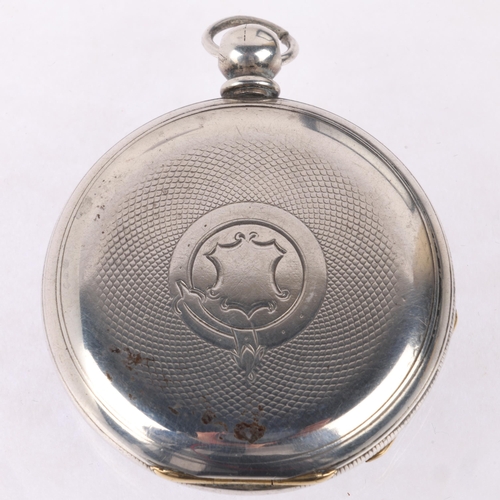 1049 - BAUME - a Swiss fine silver open-face keyless fob watch, black dial with gilt Roman numeral hour mar... 