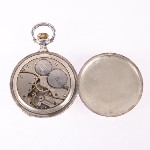 1051 - LONGINES - an Art Nouveau Continental silver full hunter keyless pocket watch, white enamel dial wit... 