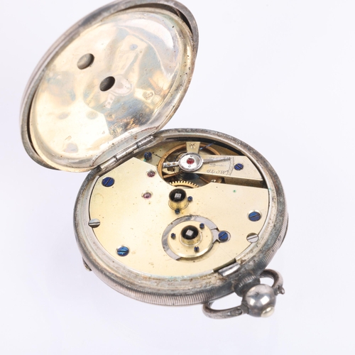 1054 - 3 silver pocket watches, a silver wristwatch head, and a silver plated sovereign case (5)