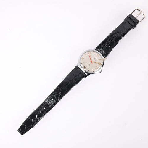 1061 - AUREOLE - a Vintage stainless steel mechanical wristwatch, silvered spiderweb dial with applied gilt... 