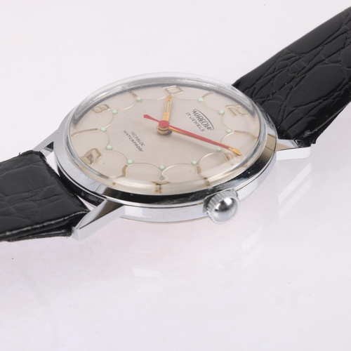 1061 - AUREOLE - a Vintage stainless steel mechanical wristwatch, silvered spiderweb dial with applied gilt... 