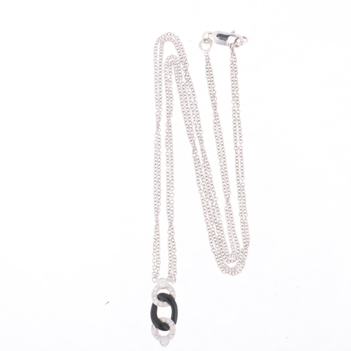 1104 - An 18ct white gold onyx and diamond cable pendant necklace, set with modern round brilliant-cut diam... 