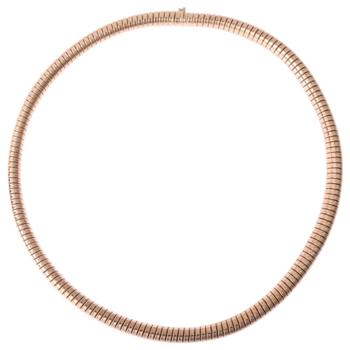 1108 - A Vintage 9ct gold expanding gaspipe necklace, maker LGH, London 1960, band width 7.8mm, 36cm, 31.7g