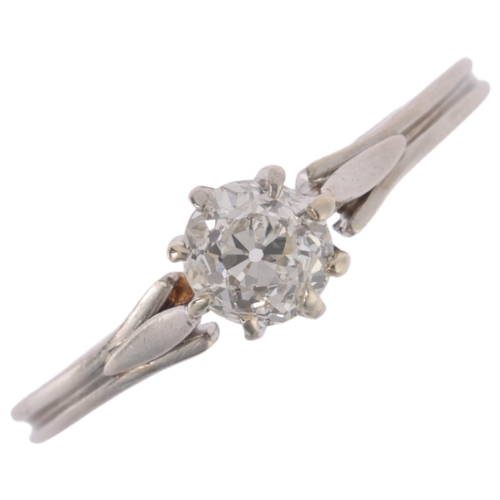 1116 - An Art Deco platinum 0.4ct single stone diamond ring, claw set with round old-cut diamond, colour ap... 