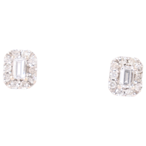 1131 - A pair of diamond rectangular cluster earrings, claw set with rectangular and modern round brilliant... 