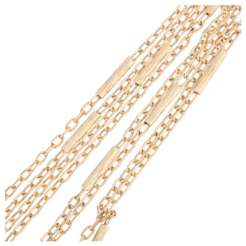 1132 - A Continental unmarked 9ct gold long fancy bark link sautoir chain necklace, unmarked but tests as 9... 