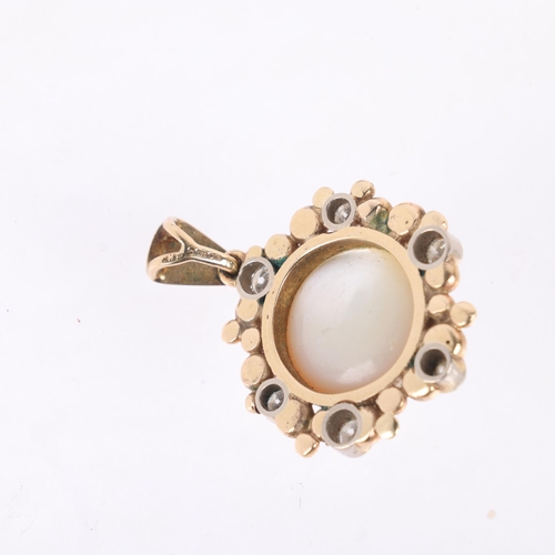 1137 - A 9ct gold Mabe pearl and diamond flowerhead pendant, indistinct maker, London 1999, 28.6mm, 6.2g