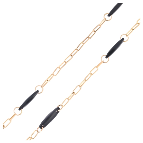 1140 - A 9ct gold onyx spacer link chain necklace, 50cm, 8.2g