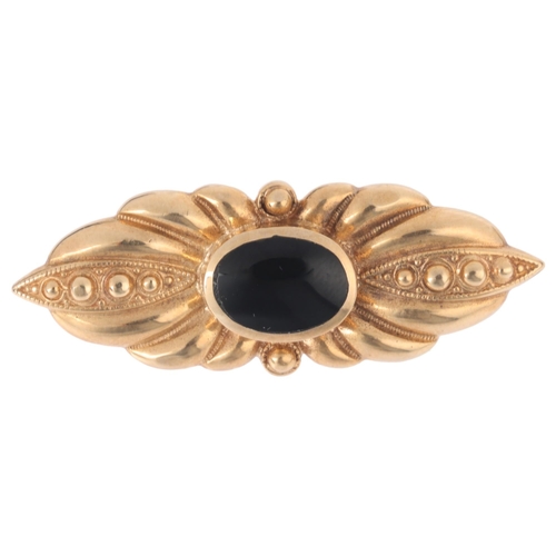 1141 - A 9ct gold black onyx brooch, maker CWS, Sheffield 1997, 39.4mm, 7.1g