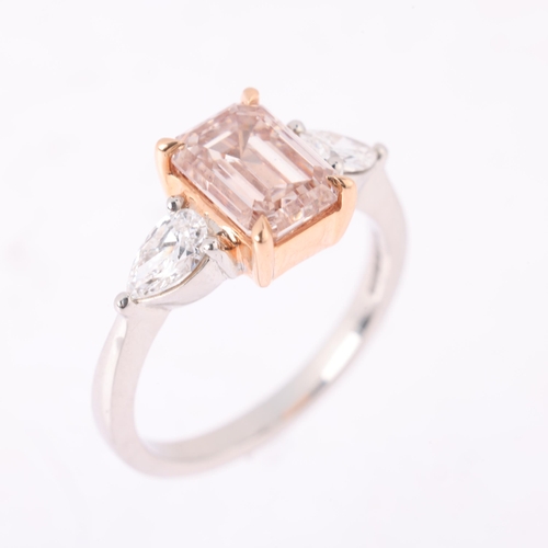 1146 - An 18ct two-colour gold three stone CVD lab-grown diamond ring, maker JC, London 2023, centrally cla... 