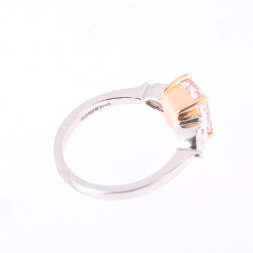 1146 - An 18ct two-colour gold three stone CVD lab-grown diamond ring, maker JC, London 2023, centrally cla... 