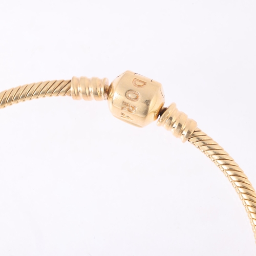 1147 - PANDORA - a 14ct gold snake link charm bracelet, 18cm, 16g, boxed