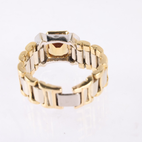 1151 - An Italian 18ct two-colour gold citrine and diamond flexible ring, set with octagonal step-cut citri... 