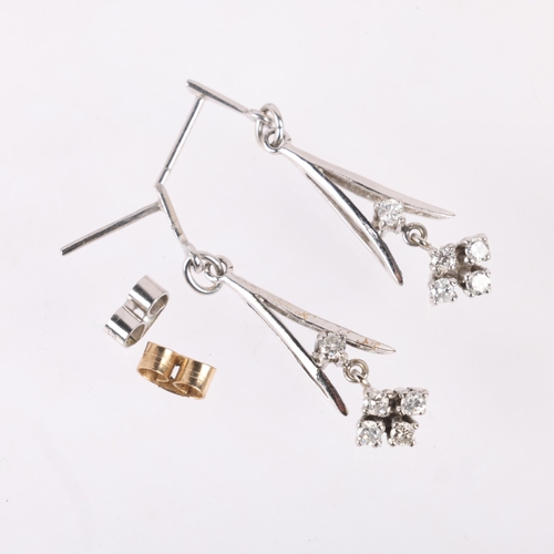 1153 - A pair of 18ct white gold diamond drop earrings, set with modern round brilliant-cut diamonds, with ... 