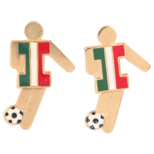 1154 - A pair of Italian 18ct gold and enamel 1990 Italy FIFA Football World Cup mascot lapel pin badges, 2... 