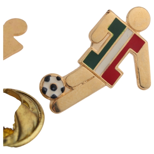 1154 - A pair of Italian 18ct gold and enamel 1990 Italy FIFA Football World Cup mascot lapel pin badges, 2... 