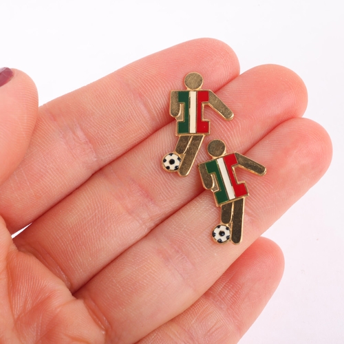 1154 - A pair of Italian 18ct gold and enamel 1990 Italy FIFA Football World Cup mascot lapel pin badges, 2... 