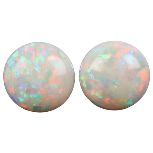 1158 - A pair of Edwardian 9ct white gold opal earrings, each set with round cabochon white opal, with scre... 